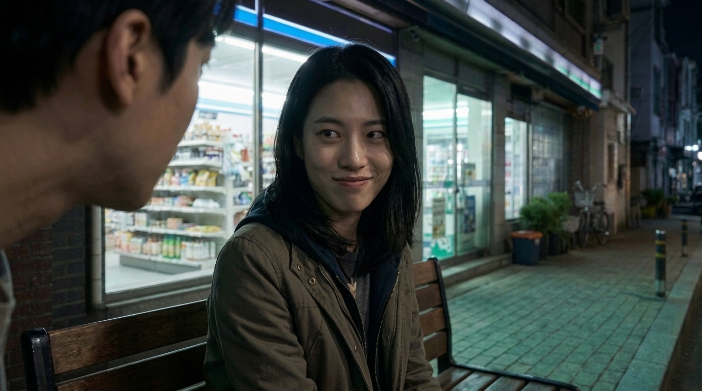 정인우의 걱정스러운 시선을 마주한 채 한쪽 입꼬리를 비스듬히 올리며 코웃음 치는 김지후(강수리영)의 얼굴.