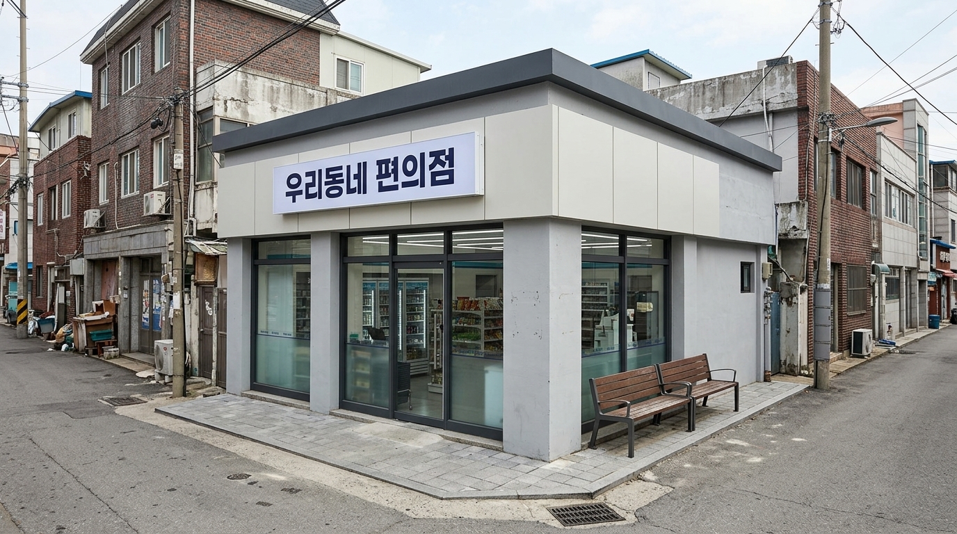 롤 B — 탈락. 3점 · 3위 · 1 visible vs 1 committed storey. This candidate fails a foundational scenario requirement by rendering the scene in broad daylight rather than at night, and includes two benches instead of the singular committed bench.
